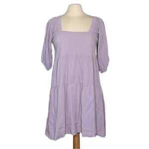 Shinestar Lavender Square NeckLine Balloon PuffSleeve Tiered Flowy MiniDress C17